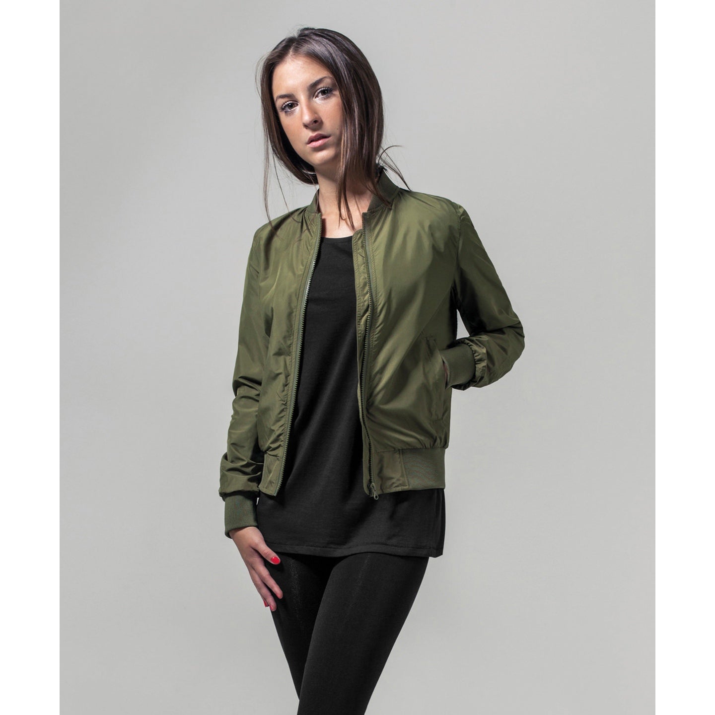 Build Your Brand Women's Nylon Bomber Jacket