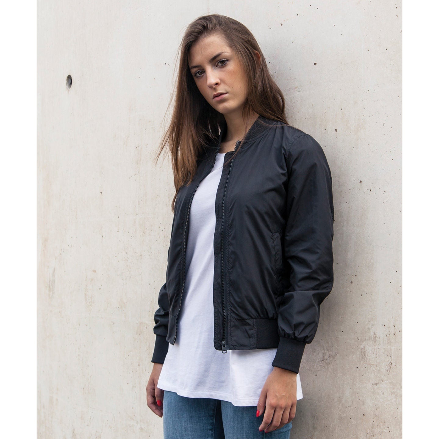 Build Your Brand Women's Nylon Bomber Jacket