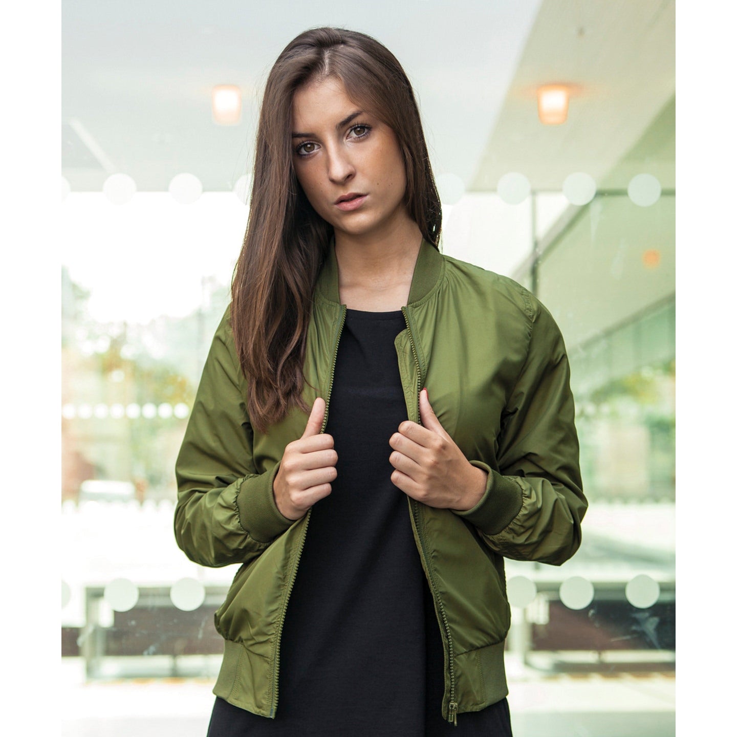 Build Your Brand Women's Nylon Bomber Jacket