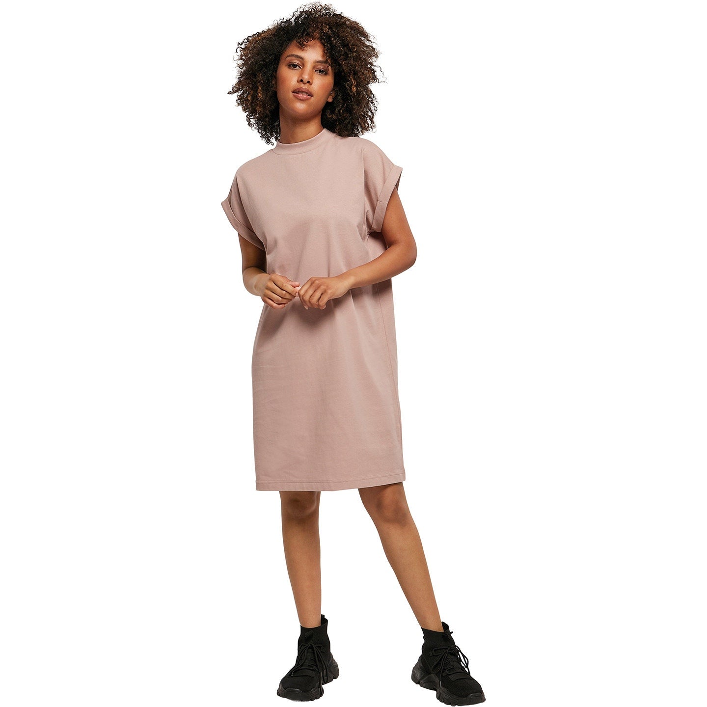 Build Your Brand Women's Turtle Extended Shoulder Dress - Dusk Rose