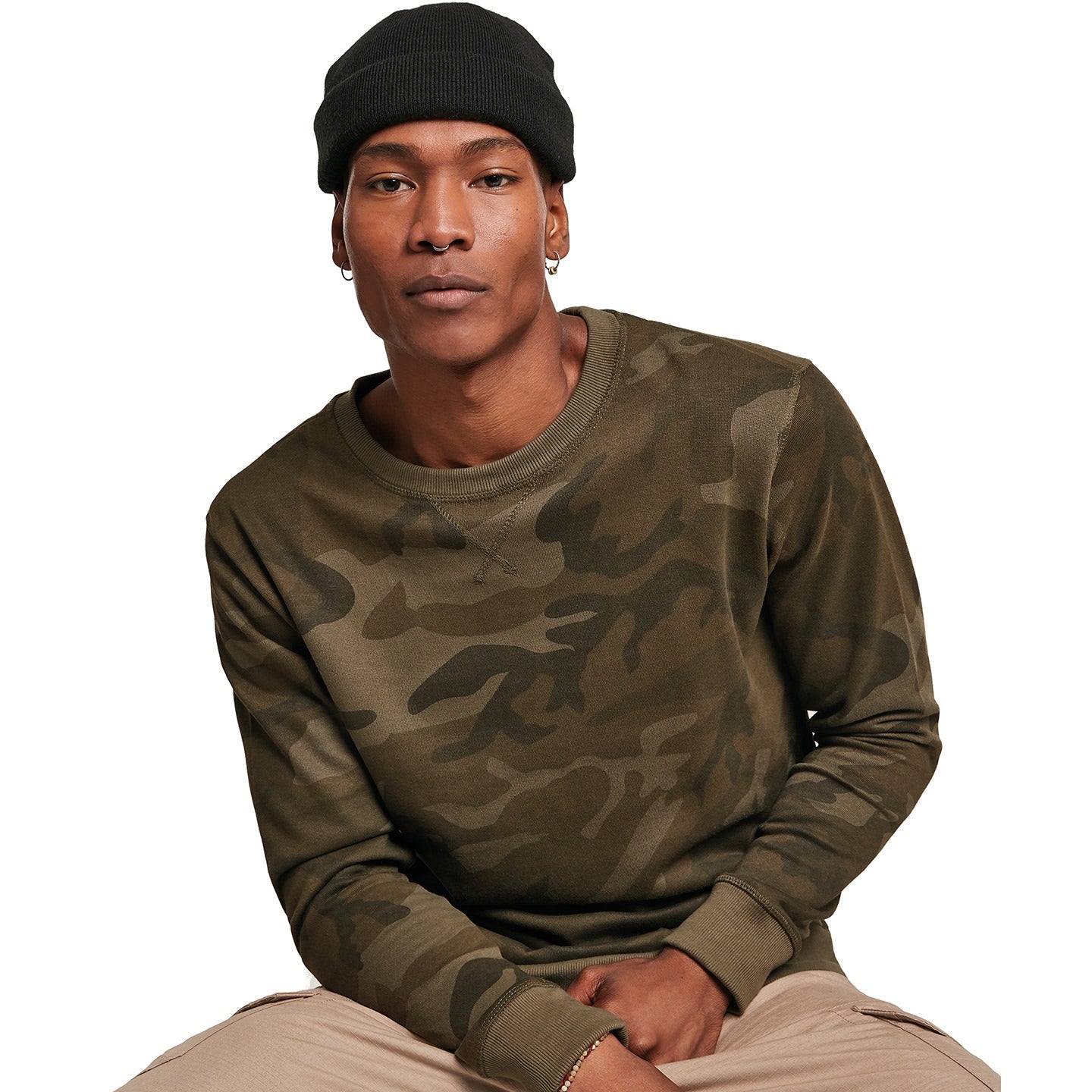 Build Your Brand Camo Crew Neck