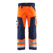 Blaklader Hi-Vis Trousers without Nail Pockets 1566 - Hi-Vis Orange/Navy Blue