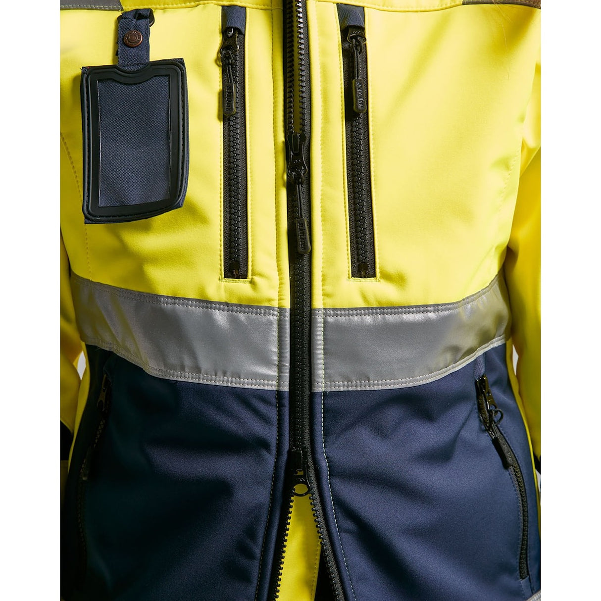 Blaklader Women's Hi-Vis Softshell Jacket 4902 #colour_hi-vis-yellow-navy-blue
