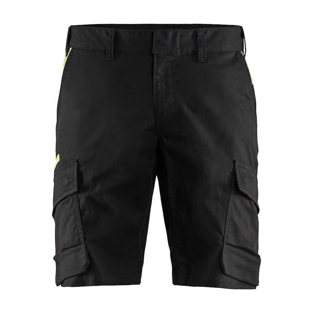 Blaklader Industry Shorts Stretch 1446 #colour_black-hi-vis-yellow