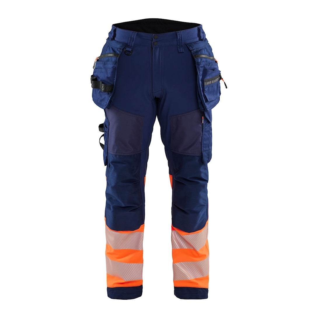 Blaklader Softshell Hi-Vis Trousers 1821 #colour_navy-blue-orange