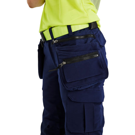 Blaklader Women's Hi-Vis 4-Way-Stretch Trousers 7193 #colour_navy-blue-hi-vis-yellow
