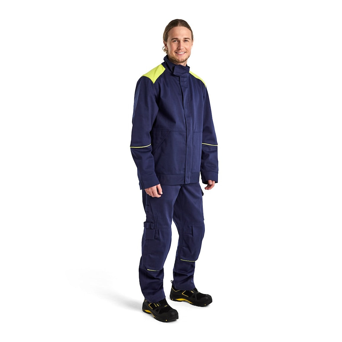 Blaklader Welding Trousers 1701 #colour_navy-blue-hi-vis-yellow