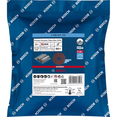 Bosch Professional Expert X-LOCK Prisma Ceramic Fibre Disc, R781 Metal, 125mm, 22.23mm, G60Bosch Professional Expert X-LOCK Prisma Ceramic Fibre Disc, R781 Metal, 125mm, 22.23mm, G60