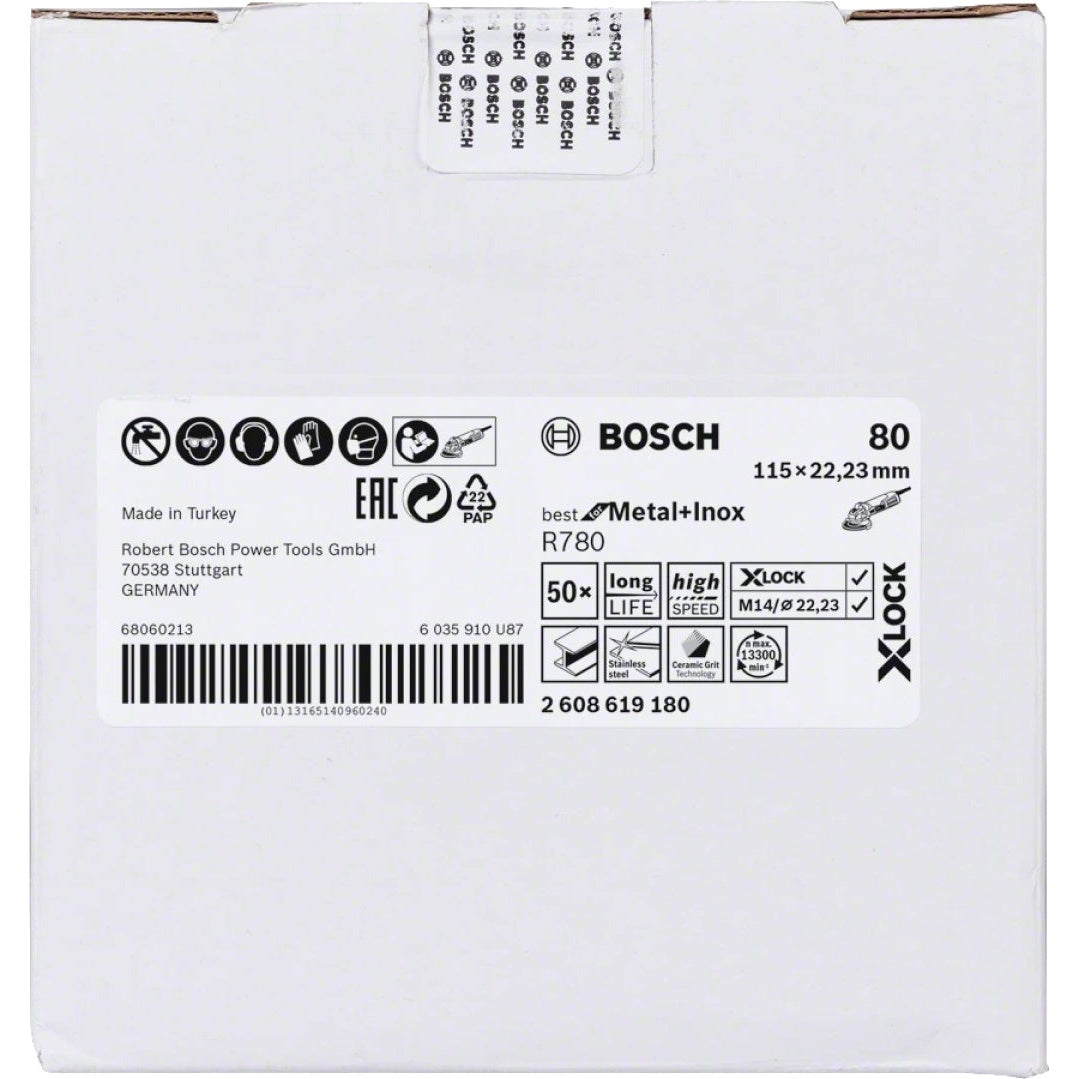Bosch Professional X-LOCK Fibre Disc R780 - Best for Metal + Inox - 115 x 22.23 mm, G80