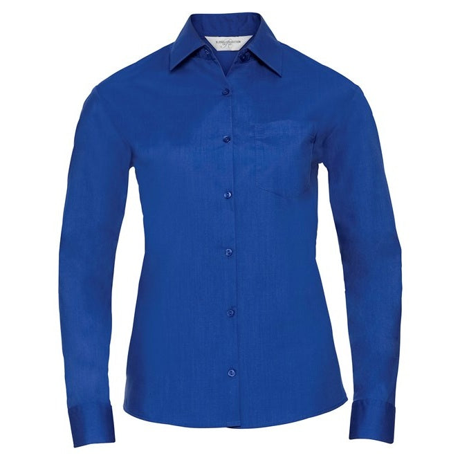Russell Collection Women's Long Sleeve Polycotton Easycare Poplin Shirt