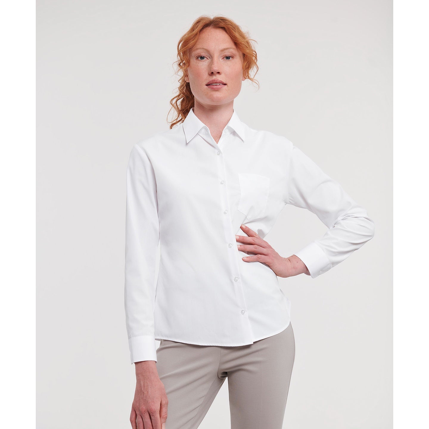 Russell Collection Women's Long Sleeve Polycotton Easycare Poplin Shirt