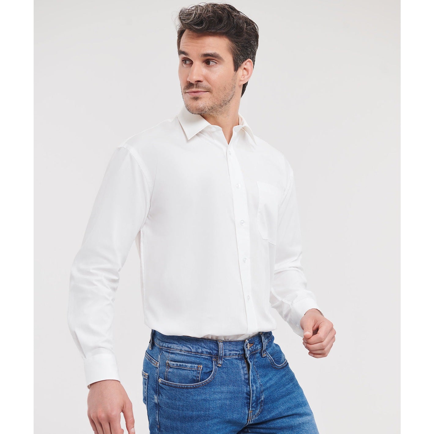 Russell Collection Long Sleeve Pure Cotton Easycare Poplin Shirt