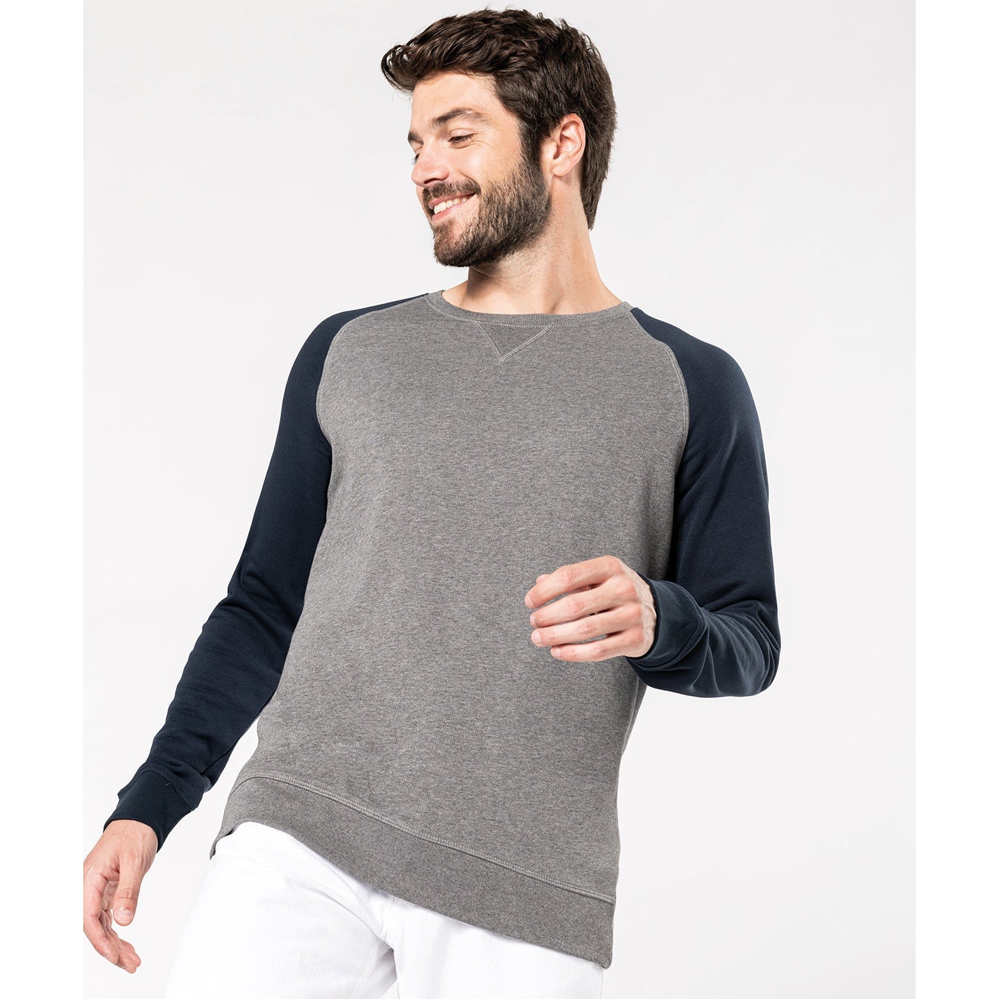 Kariban Men's Two-Tone Organic Crew Neck Raglan Sleeve Sweatshirt