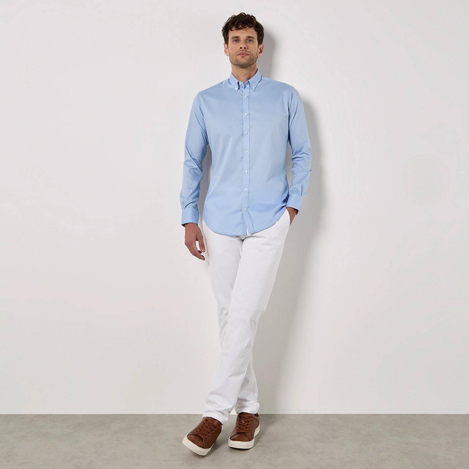 Kustom Kit Stretch Oxford Shirt Long-Sleeved (Slim Fit)