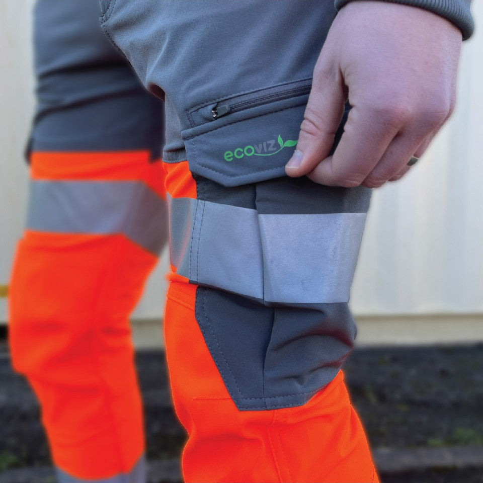 Leo Workwear HAWKRIDGE Leo EcoViz High Performance 4X Stretch Trouser- Hi-Vis Orange/Grey