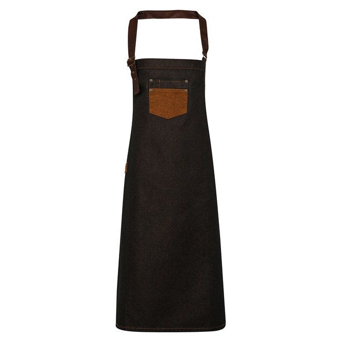 Premier Division Waxed-Look Denim Bib Apron With Faux Leather