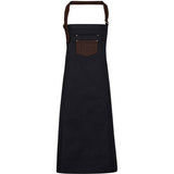 Premier Division Waxed-Look Denim Bib Apron With Faux Leather