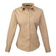 Premier Women's Poplin Long Sleeve Blouse - Khaki