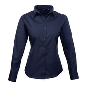 Premier Women's Poplin Long Sleeve Blouse - Navy