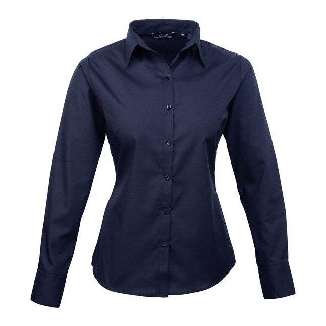 Premier Women's Poplin Long Sleeve Blouse - Navy