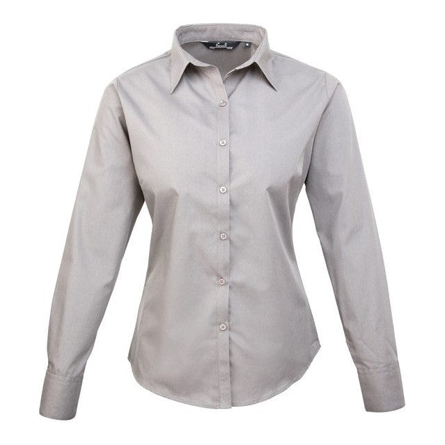 Premier Women's Poplin Long Sleeve Blouse - Silver