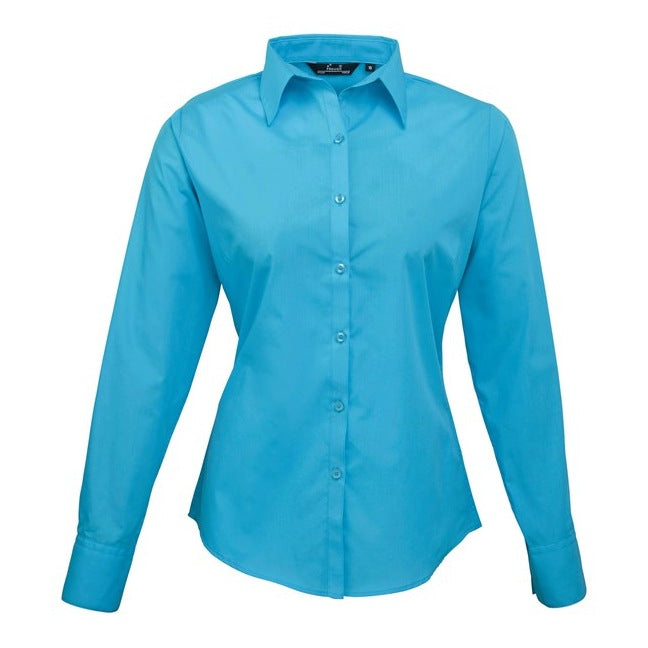 Premier Women's Poplin Long Sleeve Blouse - Turquoise