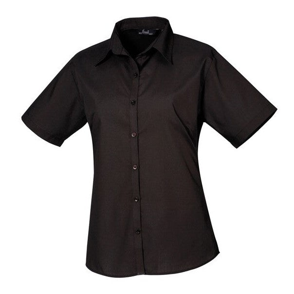 Premier Women's Short Sleeve Poplin Blouse - Black