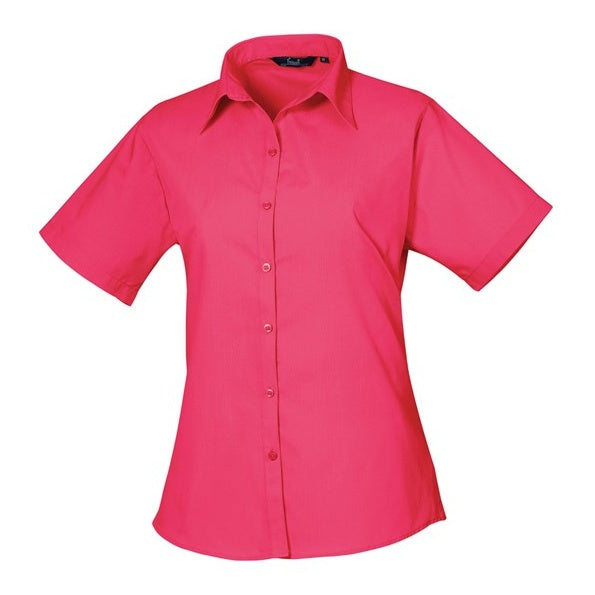 Premier Women's Short Sleeve Poplin Blouse - Hot Pink