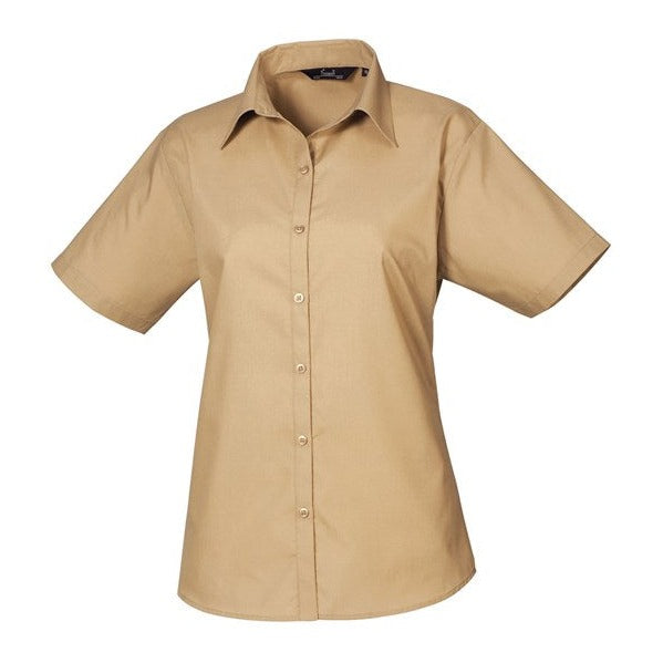 Premier Women's Short Sleeve Poplin Blouse - Khaki