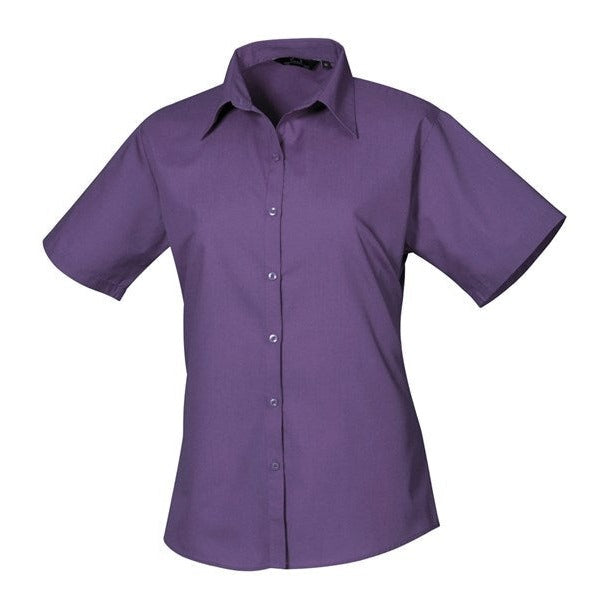Premier Women's Short Sleeve Poplin Blouse - Purple