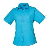 Premier Women's Short Sleeve Poplin Blouse - Turquoise