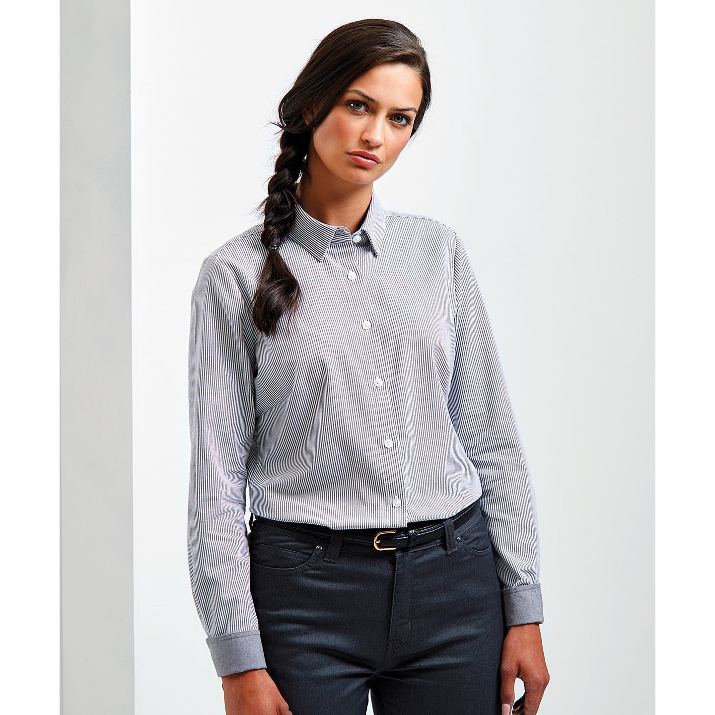 Premier Women's Cotton-Rich Oxford Stripes Blouse