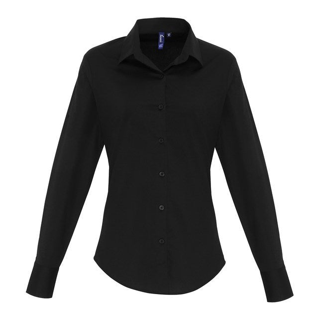Premier Women's Stretch Fit Cotton Poplin Long Sleeve Blouse