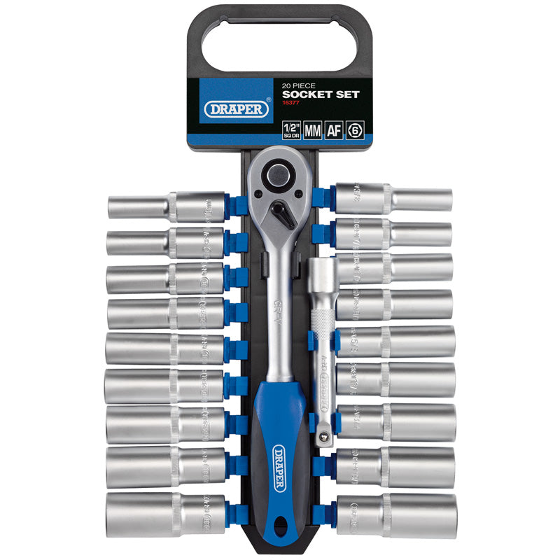 Draper 1/2" Sq. Dr. Combined MM/AF Deep Socket and Ratchet Set (20 Piece)