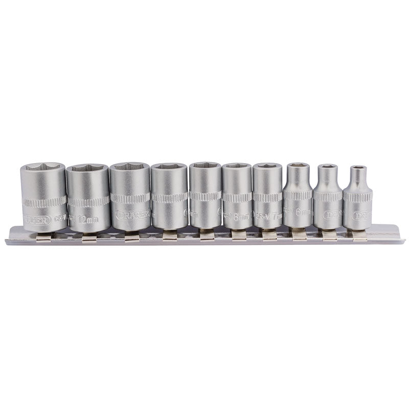 Draper 1/4" Sq. Dr. Metric Sockets on Metal Rail (10 piece)