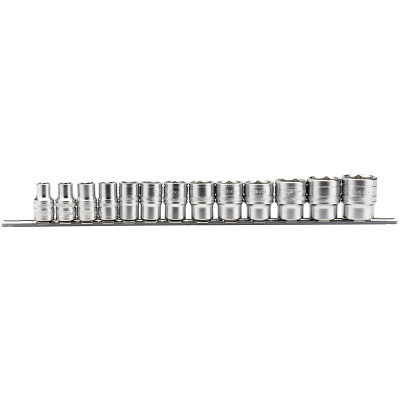 Draper 1/2" Sq. Dr. Imperial Sockets on a Metal Rail (13 Piece)