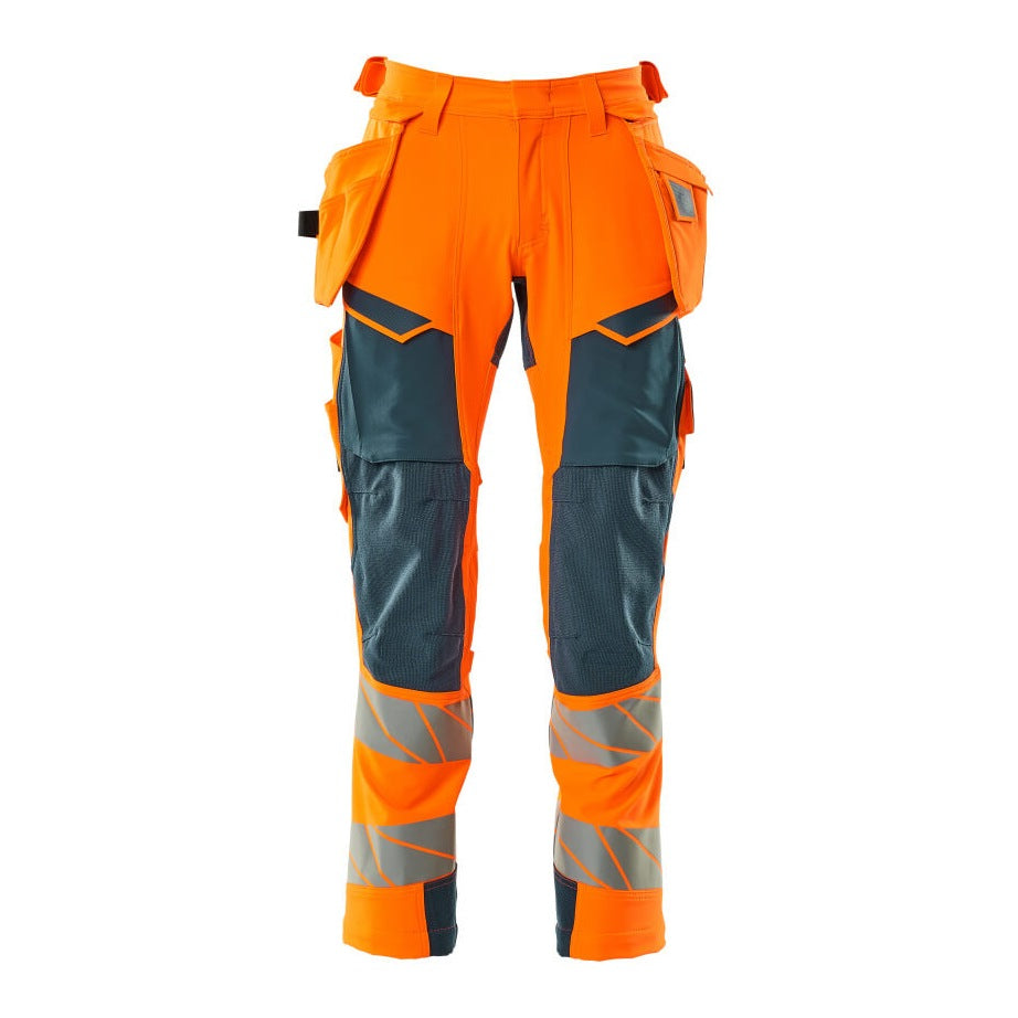 Mascot Accelerate Safe Trousers with Holster Pockets - Hi-Vis Orange/Dark Petroleum #colour_hi-vis-orange-dark-petroleum