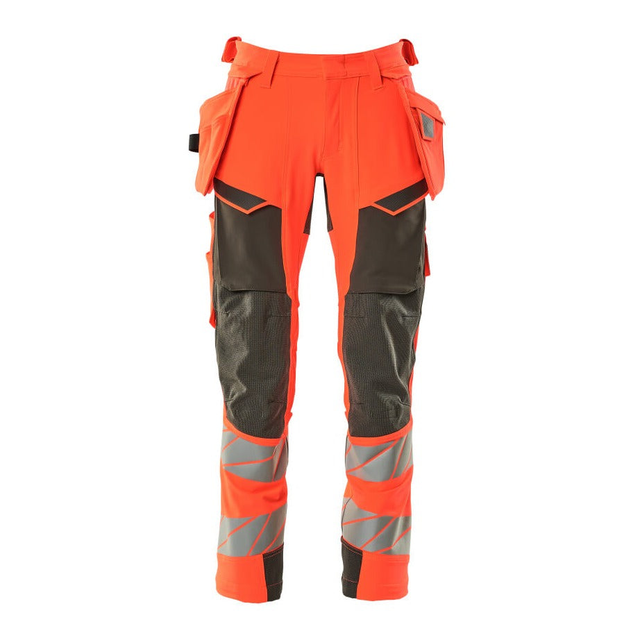 Mascot Accelerate Safe Trousers with Holster Pockets - Hi-Vis Red/Dark Anthracite #colour_hi-vis-red-dark-anthracite