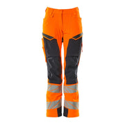 Mascot Accelerate Safe Ladies Diamond Fit Trousers with Kneepad Pockets - Hi-Vis Orange/Navy #colour_hi-vis-orange-navy