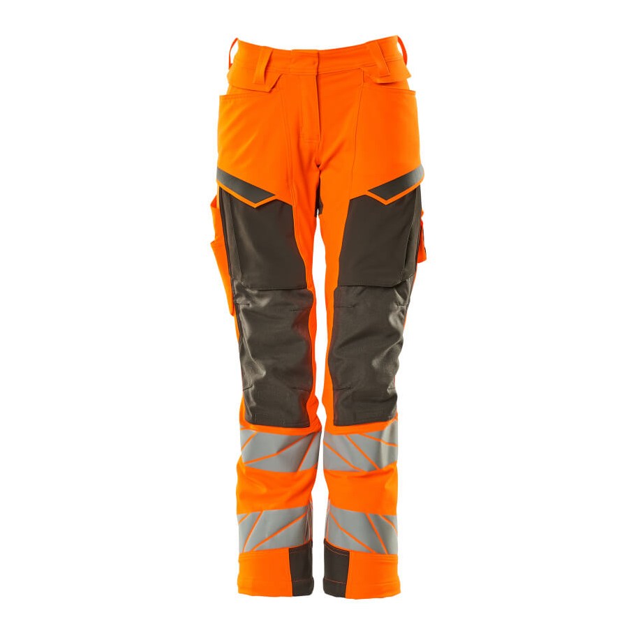 Mascot Accelerate Safe Ladies Diamond Fit Trousers with Kneepad Pockets - Hi-Vis Orange/Grey #colour_hi-vis-orange-grey