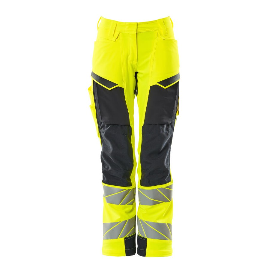 Mascot Accelerate Safe Ladies Diamond Fit Trousers with Kneepad Pockets - Hi-Vis Yellow/Navy #colour_hi-vis-yellow-navy