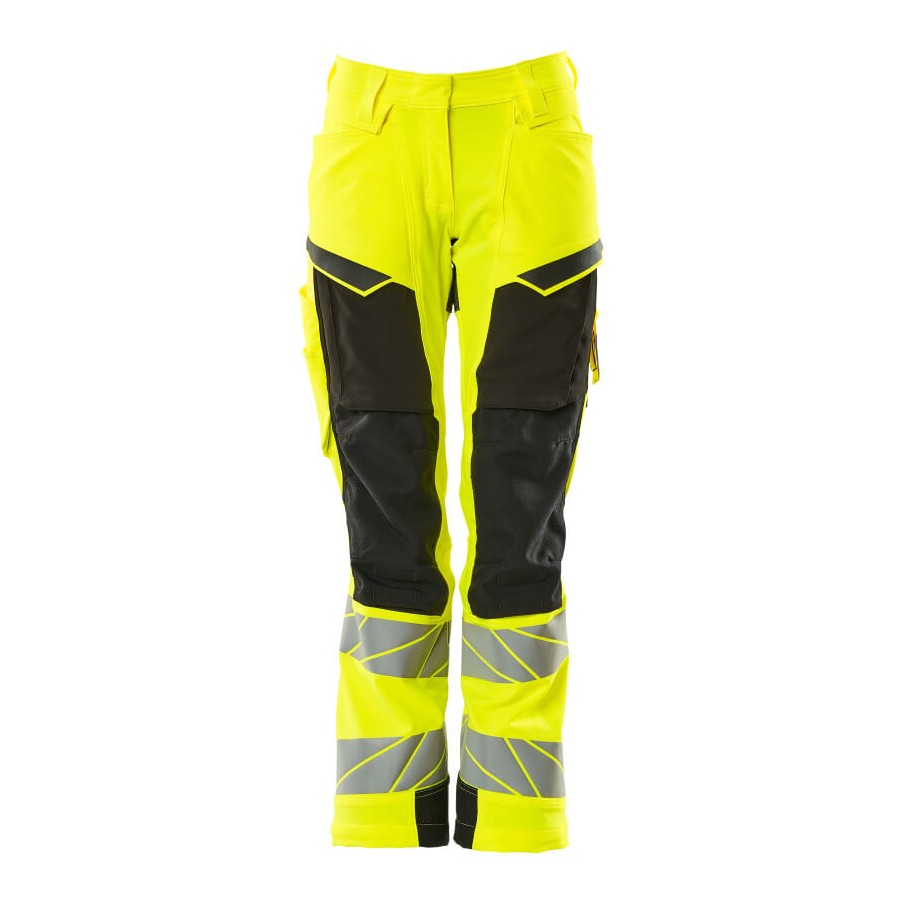 Mascot Accelerate Safe Ladies Diamond Fit Trousers with Kneepad Pockets - Hi-Vis Yellow/Black #colour_hi-vis-yellow-black