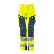 Mascot Accelerate Safe Ladies Diamond Fit Trousers with Kneepad Pockets - Hi-Vis Yellow/Petrol #colour_hi-vis-yellow-petrol