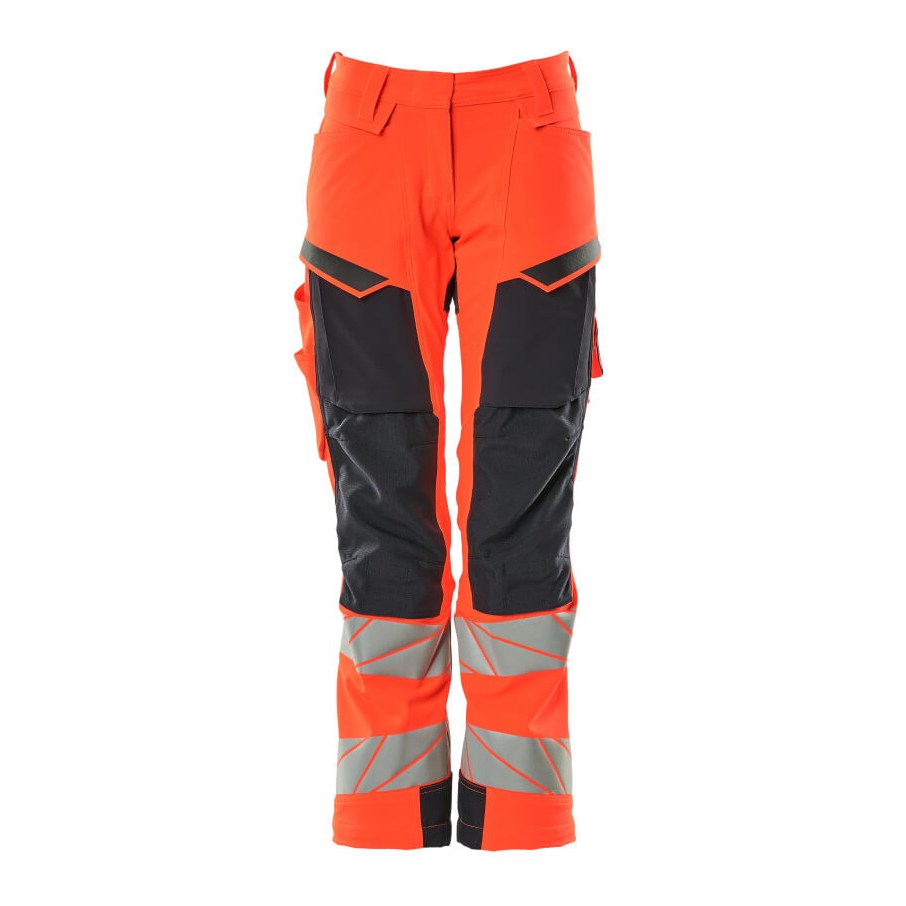 Mascot Accelerate Safe Ladies Diamond Fit Trousers with Kneepad Pockets - Hi-Vis Red/Dark Navy #colour_hi-vis-red-dark-navy