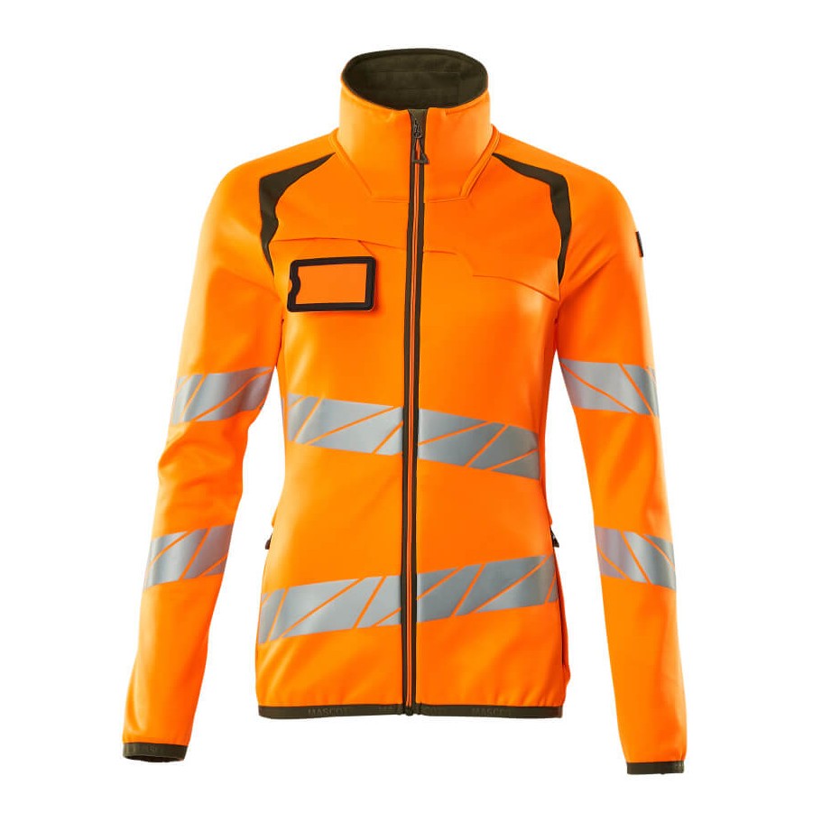 Mascot Accelerate Safe Ladies Microfleece Jacket with Zipper #colour_hi-vis-orange-moss-green