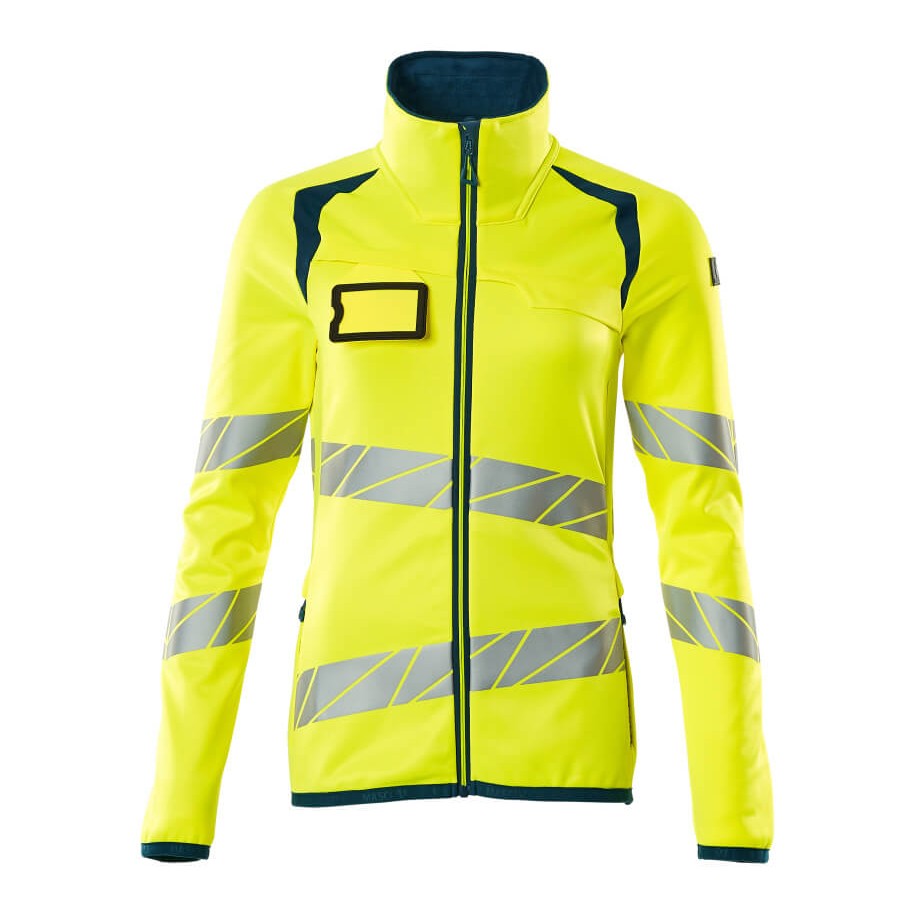 Mascot Accelerate Safe Ladies Microfleece Jacket with Zipper #colour_hi-vis-yellow-dark-petroleum