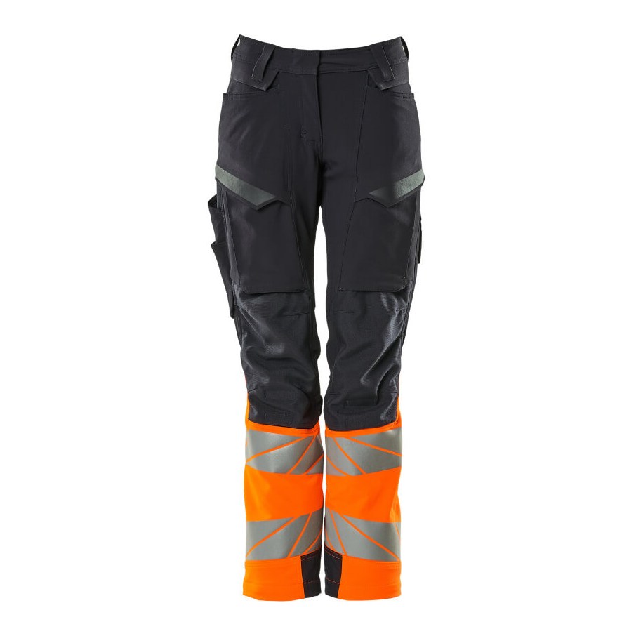 Mascot Accelerate Safe Ladies Diamond Fit Trousers with Kneepad Pockets - Navy/Hi-Vis Orange #colour_navy-hi-vis-orange