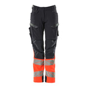 Mascot Accelerate Safe Ladies Diamond Fit Trousers with Kneepad Pockets - Dark Navy/Hi-Vis Red #colour_dark-navy-hi-vis-red