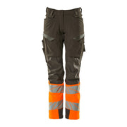 Mascot Accelerate Safe Ladies Diamond Fit Trousers with Kneepad Pockets - Grey/Hi-Vis Orange #colour_grey-hi-vis-orange