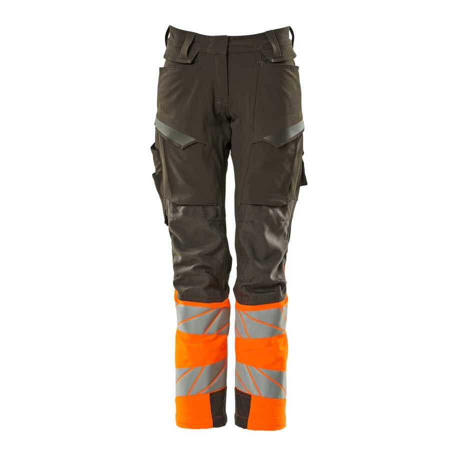 Mascot Accelerate Safe Ladies Diamond Fit Trousers with Kneepad Pockets - Grey/Hi-Vis Orange #colour_grey-hi-vis-orange
